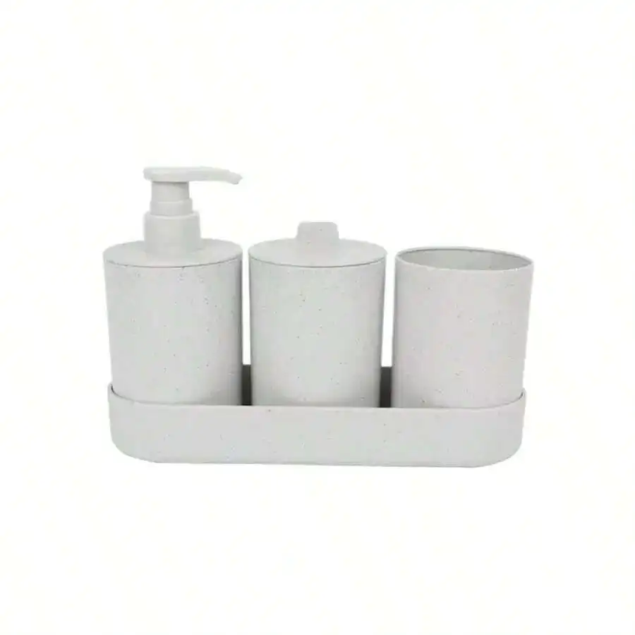 3 Pieces Bathroom Accessory Set, Includes Soap Dispenser, Toothbrush Holder And Tray, Modern Minimalist Style, Perfect For Count
