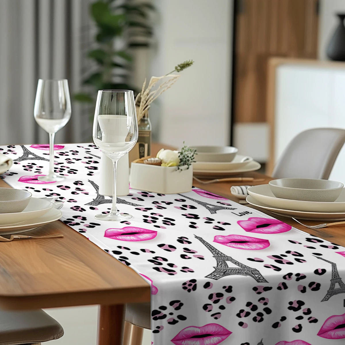 Paris Tower Print Table Runners Kitchen Table Decor Farmhouse Washable Dining Table Runner Holiday Party Wedding Decorations