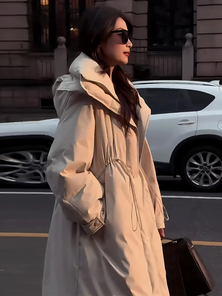 Blanco Du down Puffer Jaet abrigo largo de invierno para mujer capucha Dstring Thiened Commute Sle 2024 nueva llegada