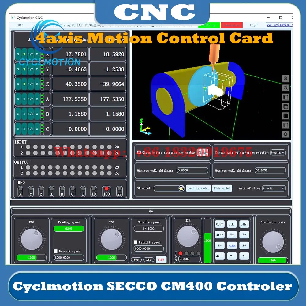 Cyclmotion 4axis controller CNC engraving 3D simulation processing trajectory preview realtime tool path CM400