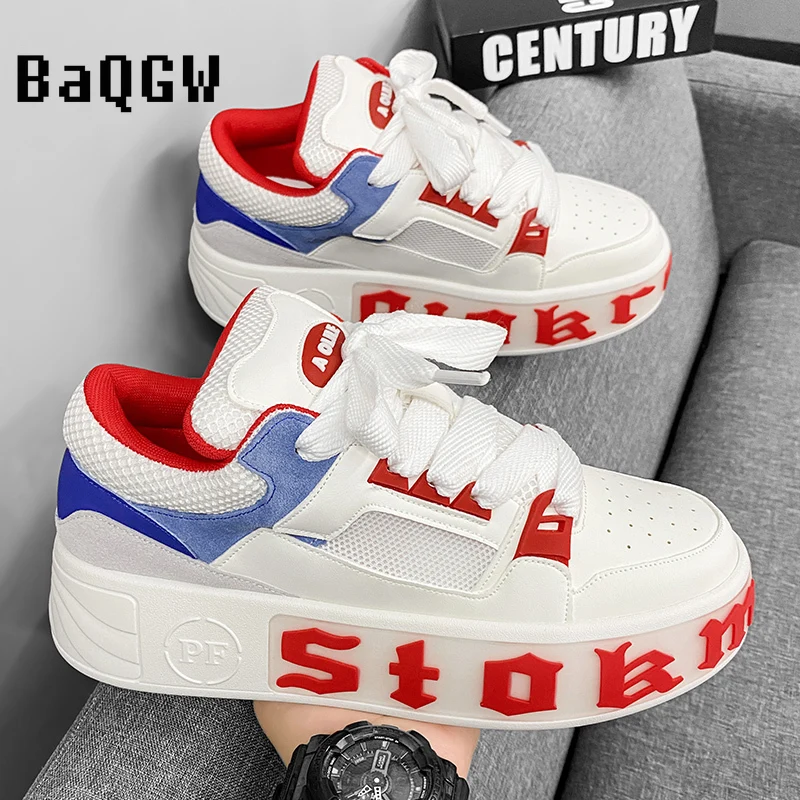 Letter Patchwork Fashion Sports Sneaker Casual Men Designer Leather Fabric Breathable Height Increased Flat Platform Board Shoes