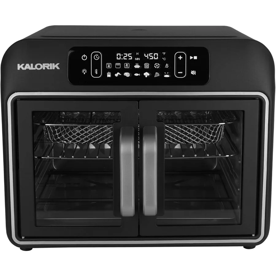 칼로릭 에어프라이어 컨벡션 오븐 디자이너 시리즈 26쿼트 듀얼 스피드 팬 이지 풀 프렌치 도어 및 14가지 스마트 요리 프로그램