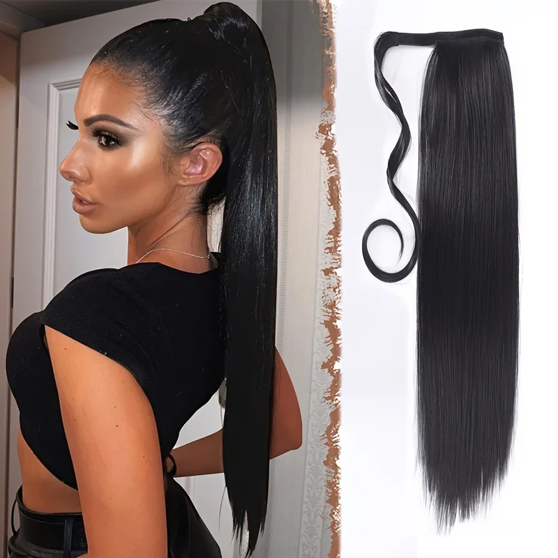 Straight Ponytail Extension Long Straight Wrap Around Clip in Synthetic Ponytail Hair Extensions Hairpieces for Women Girls Dail