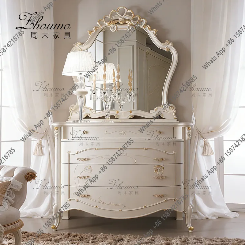 French light luxury carved four-chest cabinet American medieval drawer cabinet simple gold-painted bedroom storage cabinet