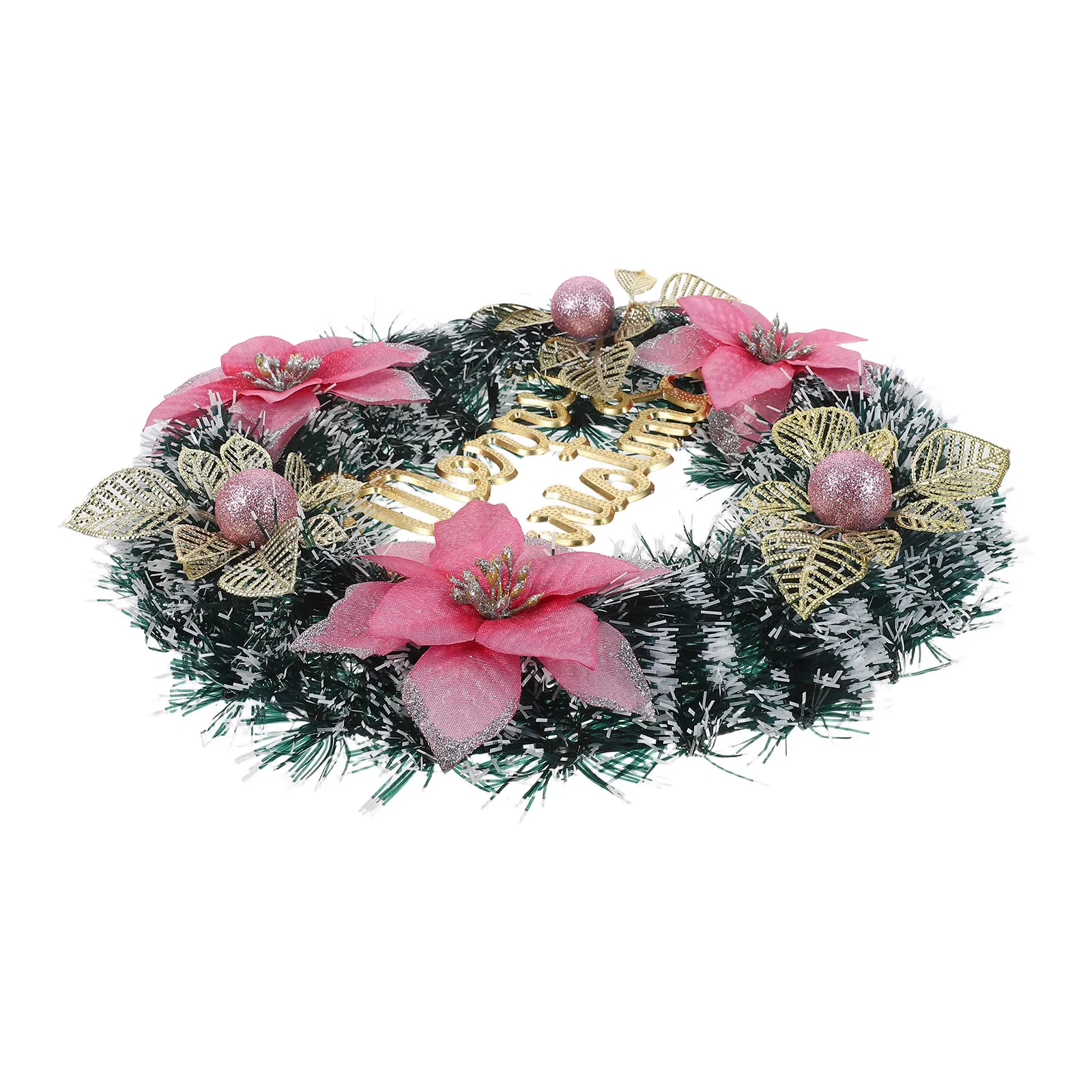 

Christmas Poinsettia Berry Wreath Artificial Front Door Holiday Porch Fireplace Window Seasonal Decoration Holiday Wreath