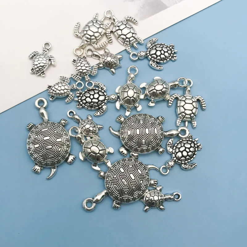 18pcs/Set Zinc Alloy Antique Silvery Marine Turtle Shaped Pendants for DIY Necklace Bracelet Earrings Jewelry Making Handmade