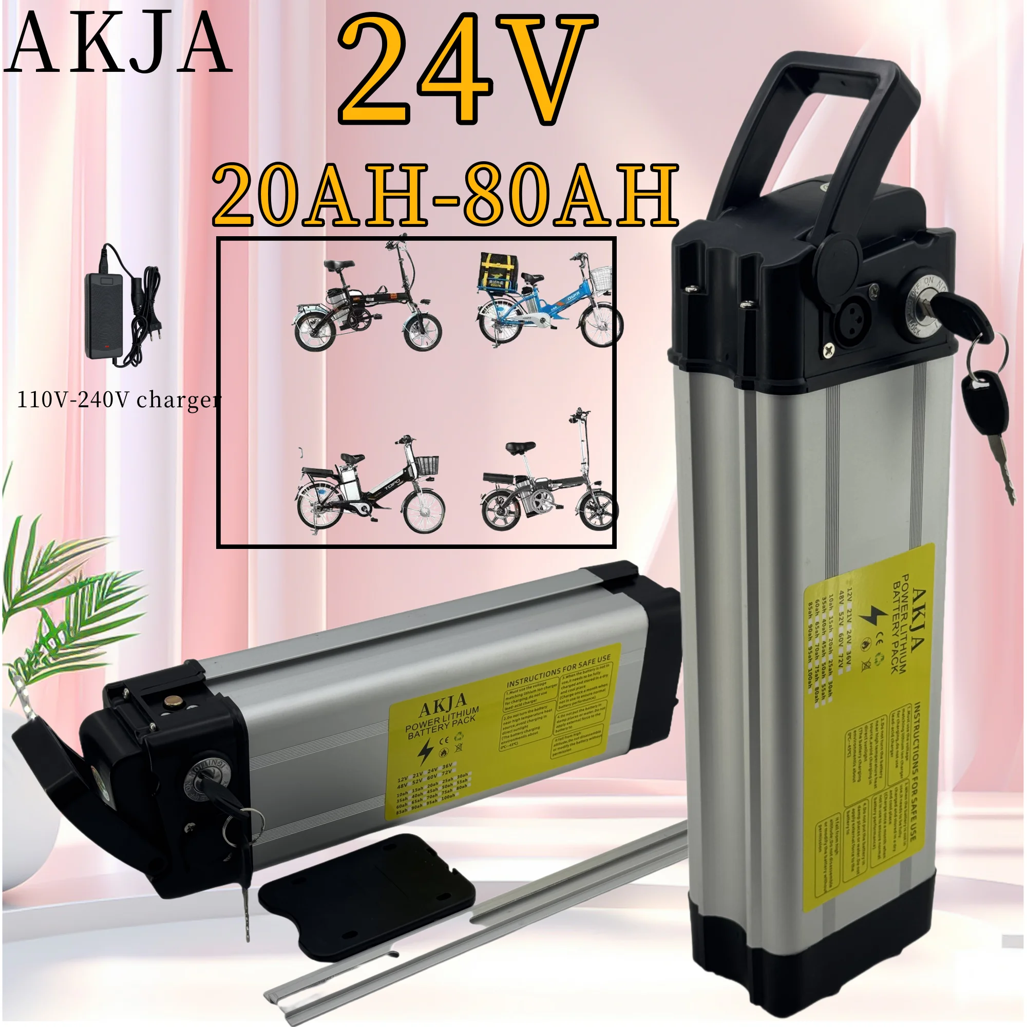 

Air transportation, 24V 80AH18650 lithium battery, mountain bike, suitable for Silverfish motors below 500W-2000W