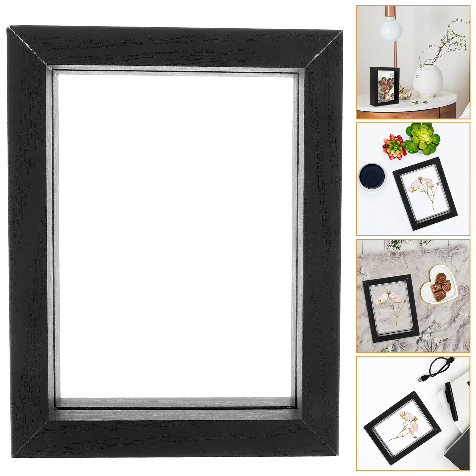 8x12 Picture Frame Photo DIY Paper-cut Dried Flowers Decorative Display Black Wooden