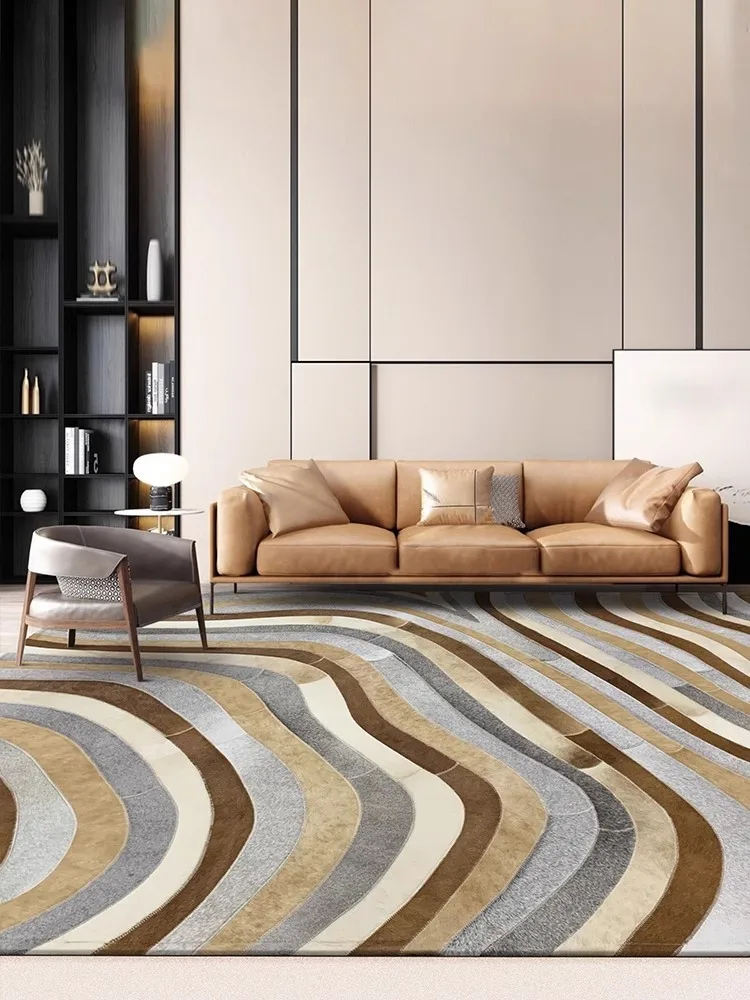 100% Real Cowhide Living Room Carpet Nordic Coffee Table Floor Mat Bedside Bedroom Rug Handmade Patchwork Home Decor Rug
