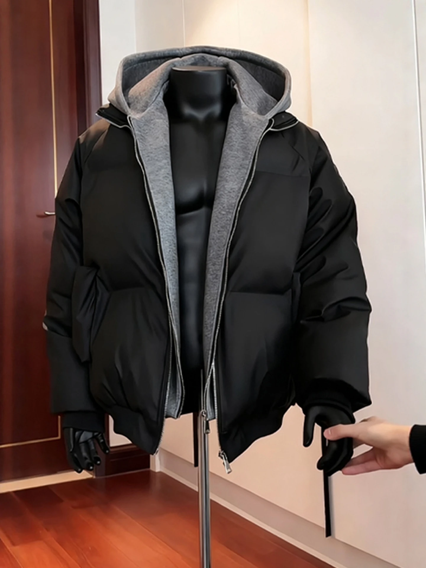

American Sle ort Bla PU Leather Cotton Jaet Men's Winter Thiened Cold Resistance Warm Cleanfit Cotton Coat