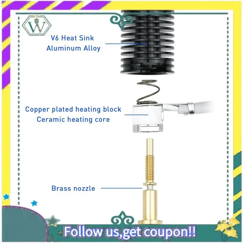 A28Q-For E3D Revo Hotend Kit V6 المبرد النحاس فوهة التدفئة الأساسية 104Nt الثرمستور ل E3D Revo ثلاثية الأبعاد أجزاء الطابعة الوصول #3