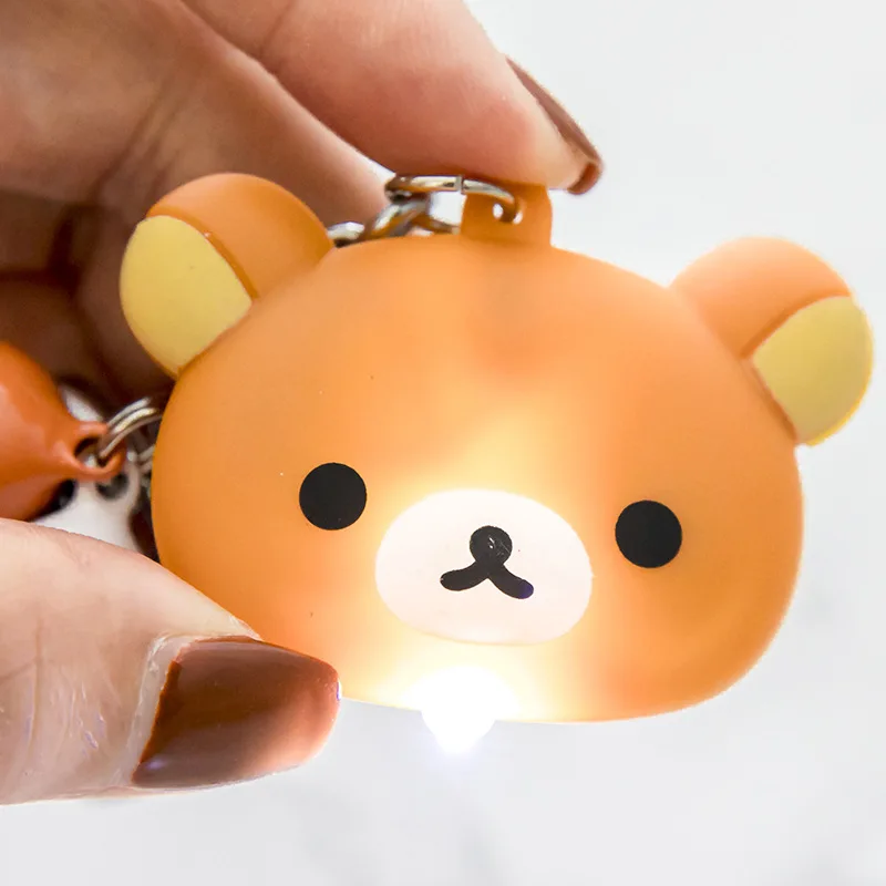 Rilakkuma Cute Keychains Anime Relax Bear Emitting Sound Emit Light Key Ring Boys Girs Backpack Pendants Classic Kids Toys Gift