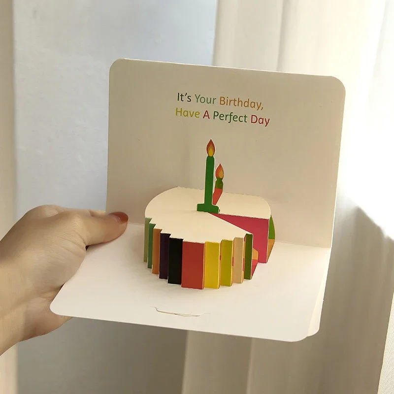 3D Happy Birthday Card Cake Flower Card With Envelope Funny Birthday Card For Women Men Kid Friends Greeting Cards Gift Party