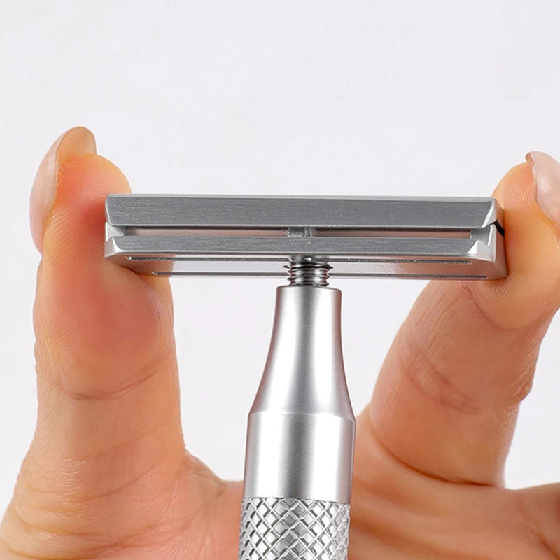 Men's 316 Stainless Steel Double Edge Safety Razor Classic Manual Wet Shaver with Portable Leather Travel Pouch Grip Shaving