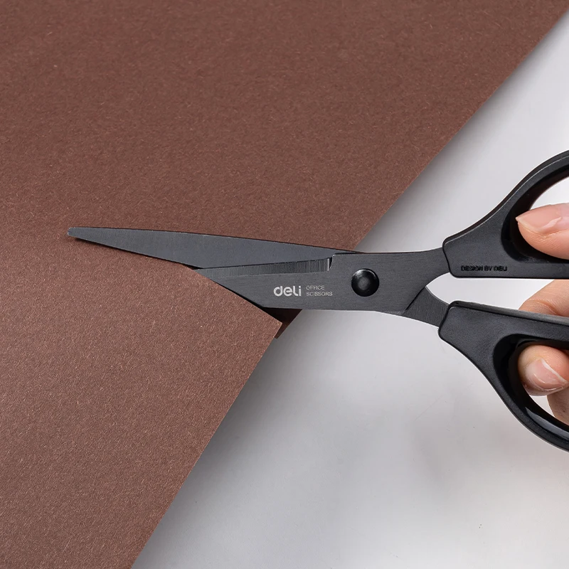 กรรไกรใบมีด DELI สีดํา 170 มม. - Ultra Sharp ไม่เหนียวเหนอะหนะสําหรับกระดาษ ผ้า และงานฝีมือ