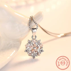 Fashion Jewelry New Lady's 925 Sterling Silver Crystal Flower Pendant Necklace FQL23256WH