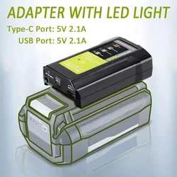 Battery Adapter Suitable For Ryobi 40V Lithium Battery With USB Type C Port And 3W Light Overcharge Protection,Charger For Ryobi