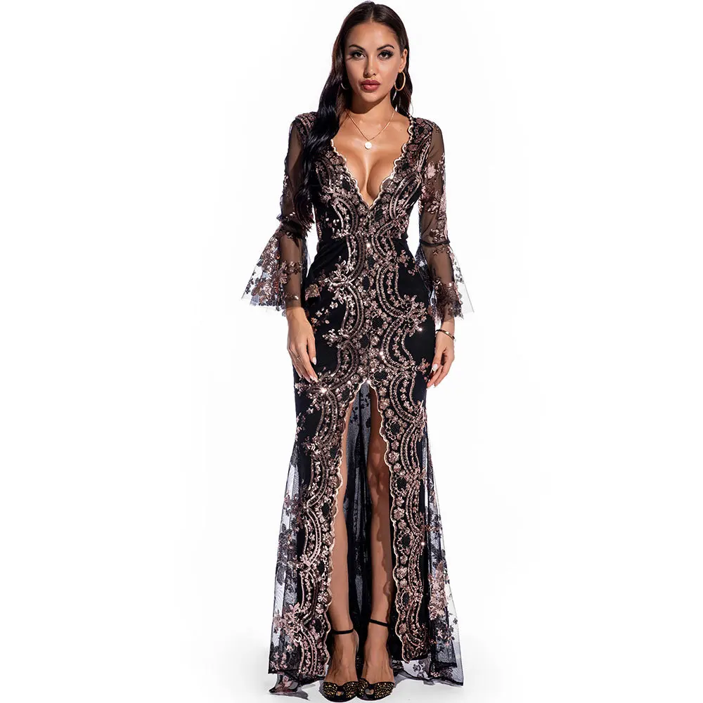 Robe de Rhstandard à paillettes pour femmes, col en V sexy, drag queen