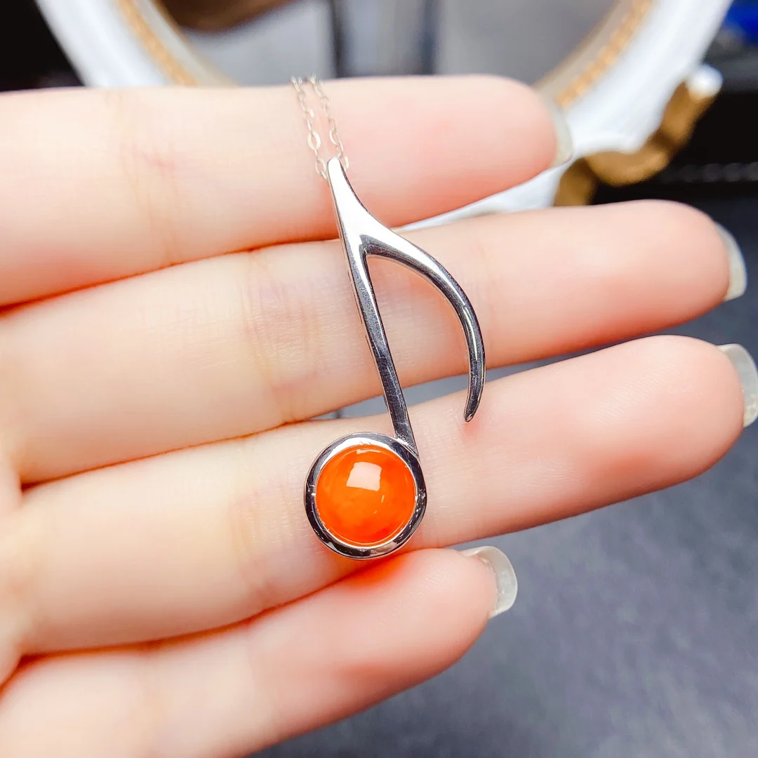 Orange Opal Jewelry 925 Sterling Silver Orange Fire Opal Pendant Necklace Musical Note With Opal Pendant For Gift