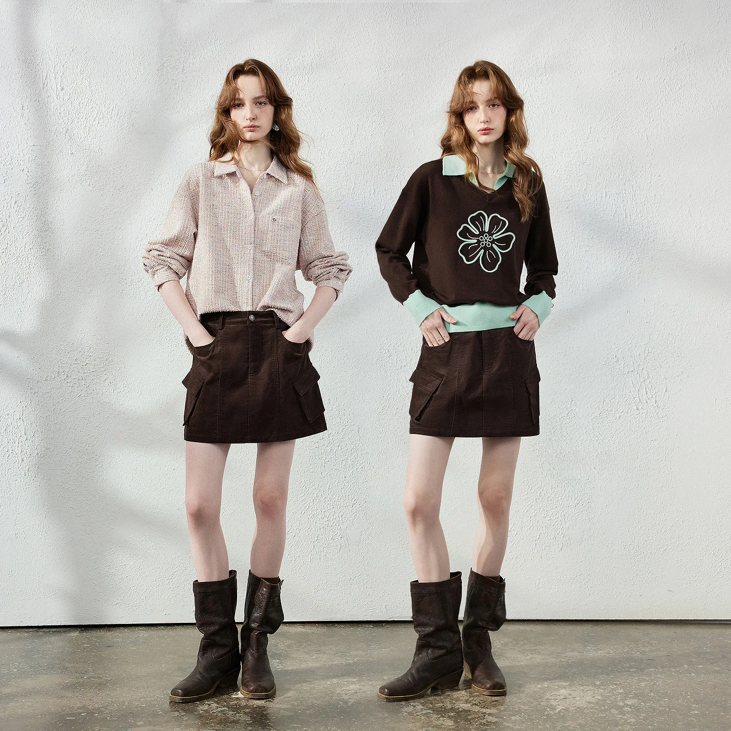 TOYOUTH Women Corduroy Skirt 2026 Autumn New Vintage Cargo 3D Pockets Design A‑Line Mini Skirt