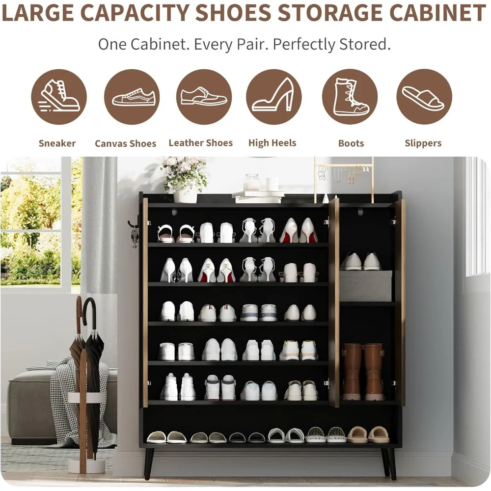 Shoe cabinet, large shoe cabinet with 3 doors, adjustable shelves, corridor, entrance, L shoe cabinet with doors