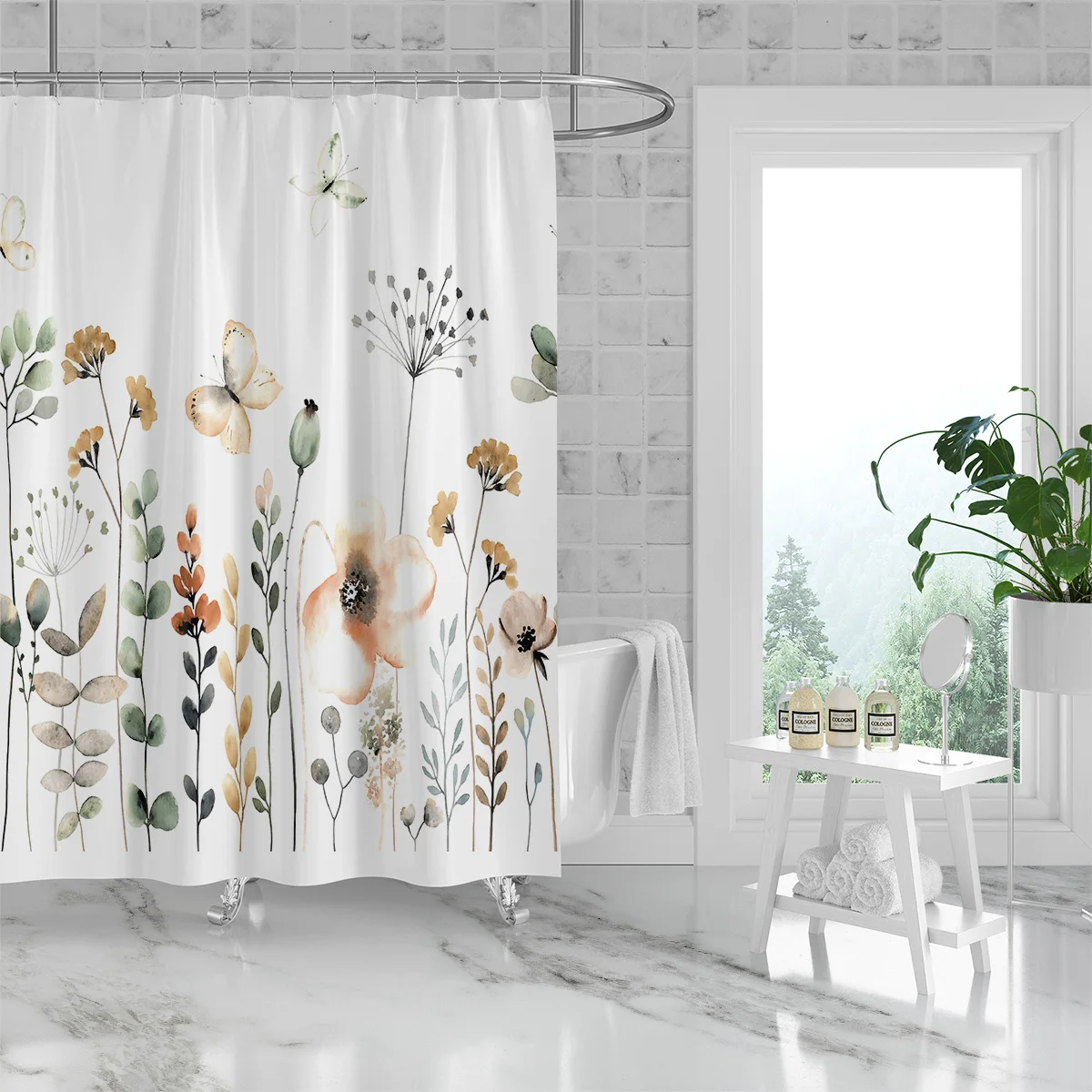 1PC Freshness Flower Series Shower Curtain,3D Embossed Washable Waterproof Shower Curtain,12 hooks,Family Bathroom Decoration