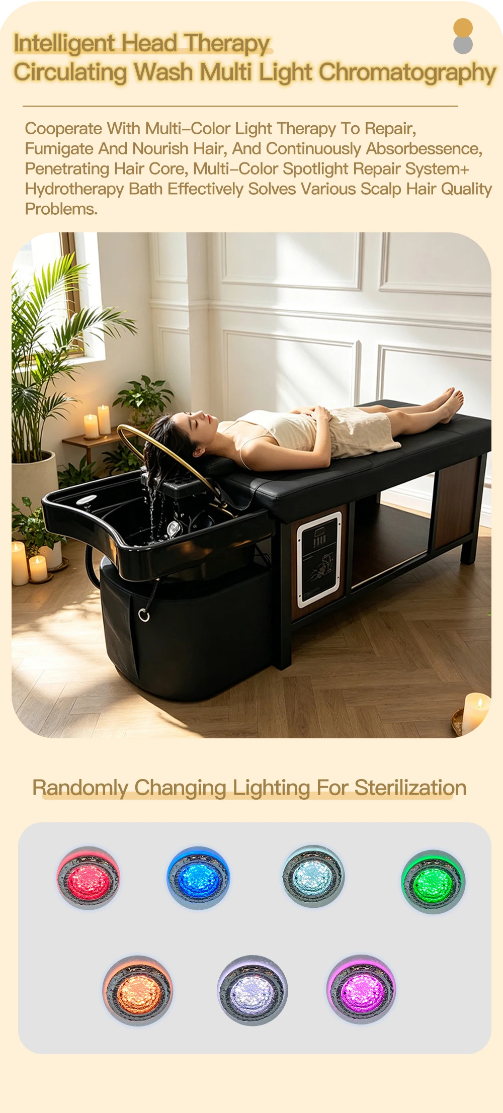 2026 Neues Multifunktionales Thai-Kopf-Spa-Shampoo-Bett mit Dampfgerät & Verdampferhaube, Haarwasch-Massagetisch mit Wasserzirkulation – Detail 6