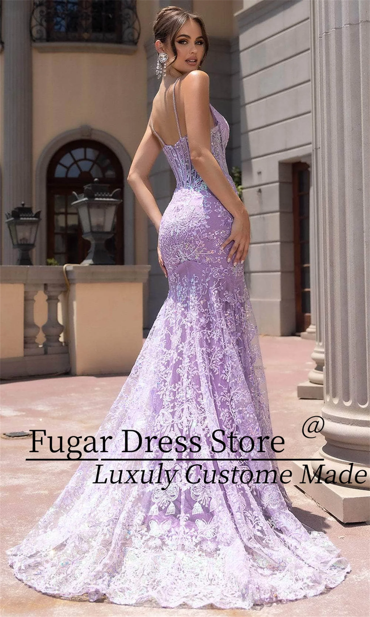 TIANTIAN Customized V-neck design Beaded thin shoulder strap Transparent corset with tight fit Formal Prom dress فساتين سهرة
