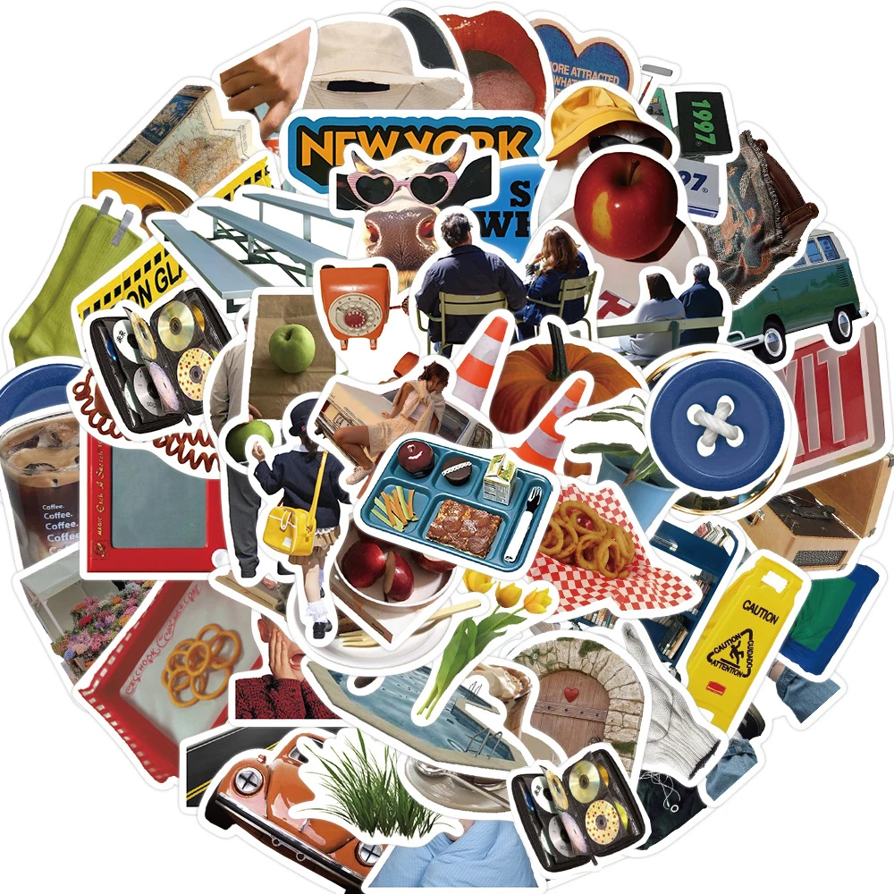 

10/30/63pcs Vintage Ins Style Cartoon Stickers Kawaii Food Anime Decals Car Motorcycle Water Bottle Laptop Sticker for Kid Toy