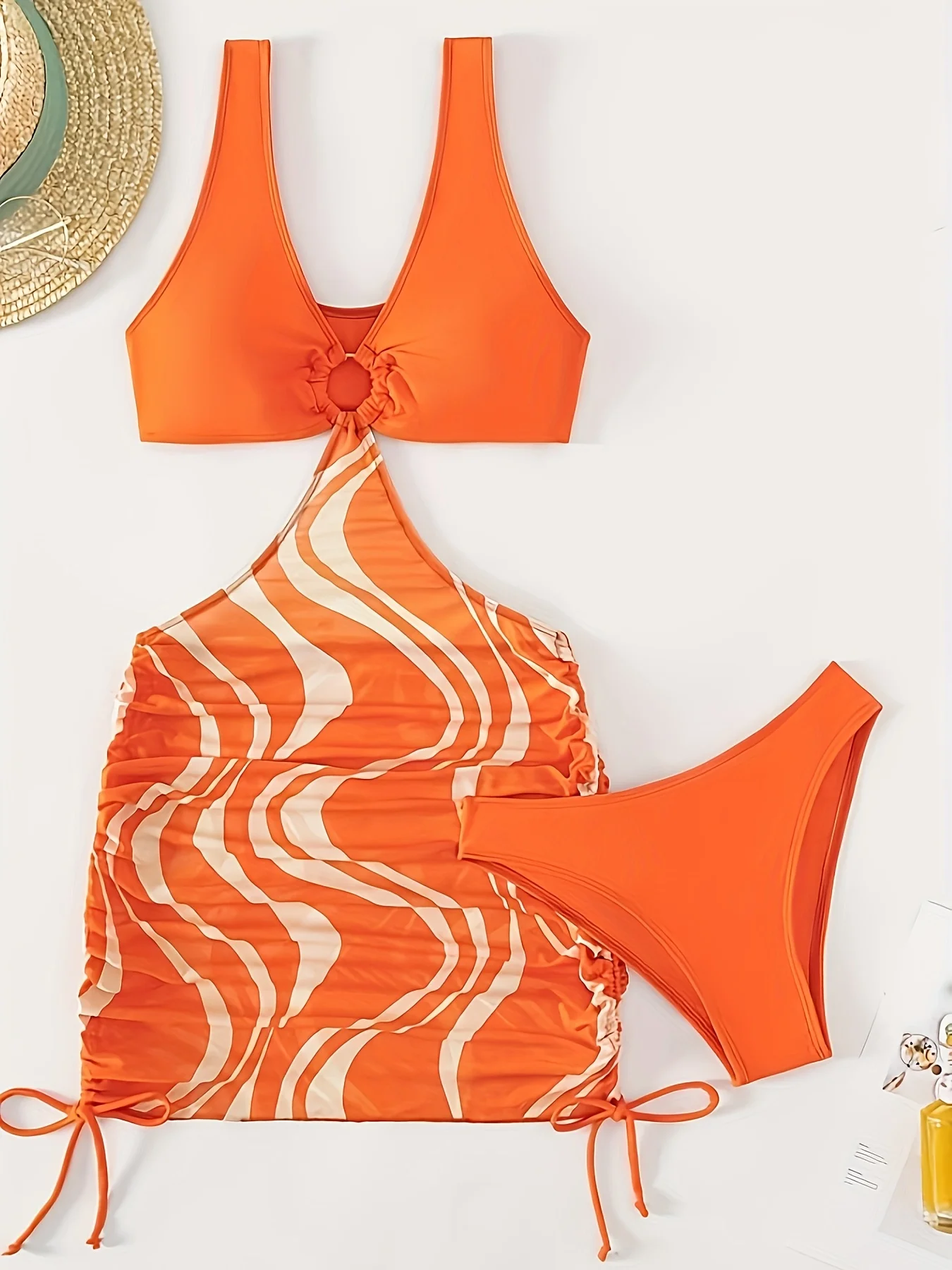 2026年新作 レディース セクシー ファッション ワンピース水着 メタルリング装飾 ライトラグジュアリースタイル ビーチパーティー バケーション フォトシュート O