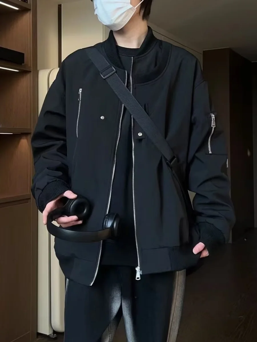 

Мужская демисезонная куртка Cleanfit с подплечниками, модная, в стиле бейсбольной куртки, из искусственной кожи, на молнии, для уличной моды