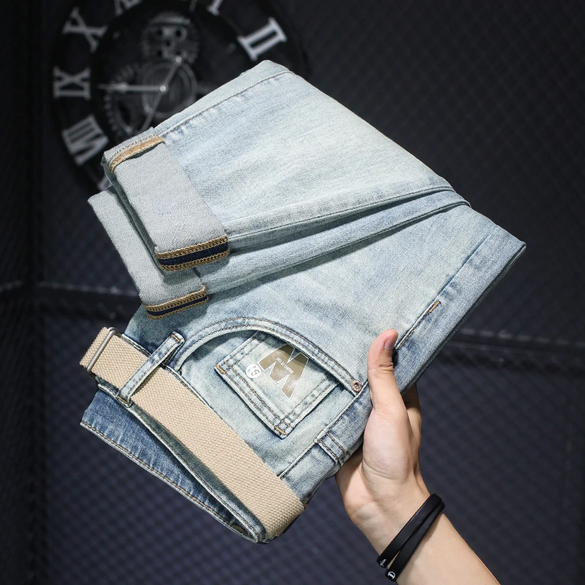 

Summer Thin Men's Jeans American Trendy Retro Light Color Soft Breathable Casual Nine-Piece Slim Fit Small Foot Pants