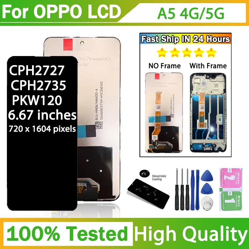 Tela LCD de Alta Qualidade para Oppo A5 4G/5G CPH2735 CPH2727 PKW120, Substituição de Montagem de Tela Touch