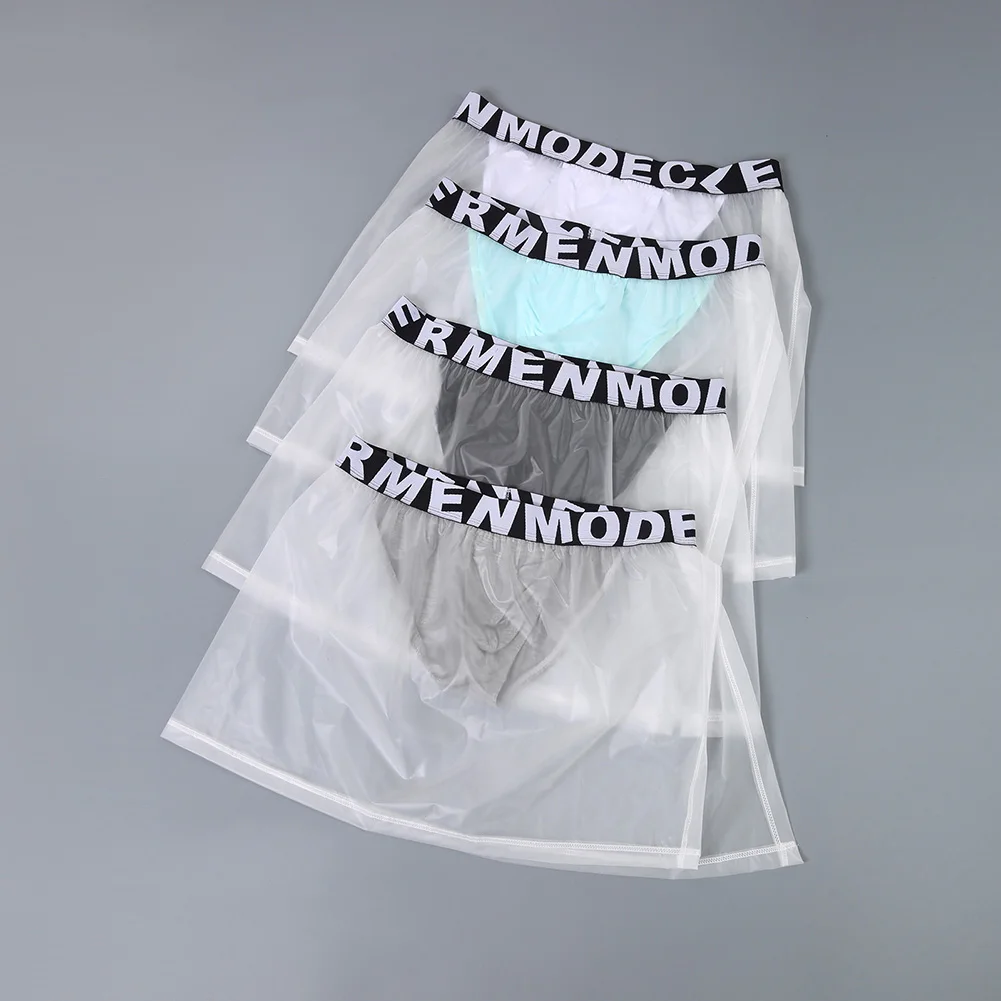 Sexy Lingerie Mens Transparent Underwear Ultra-Thin Boxers Shorts Side Split G String Lounge Underpants Gay Sissy Pouch Trunks