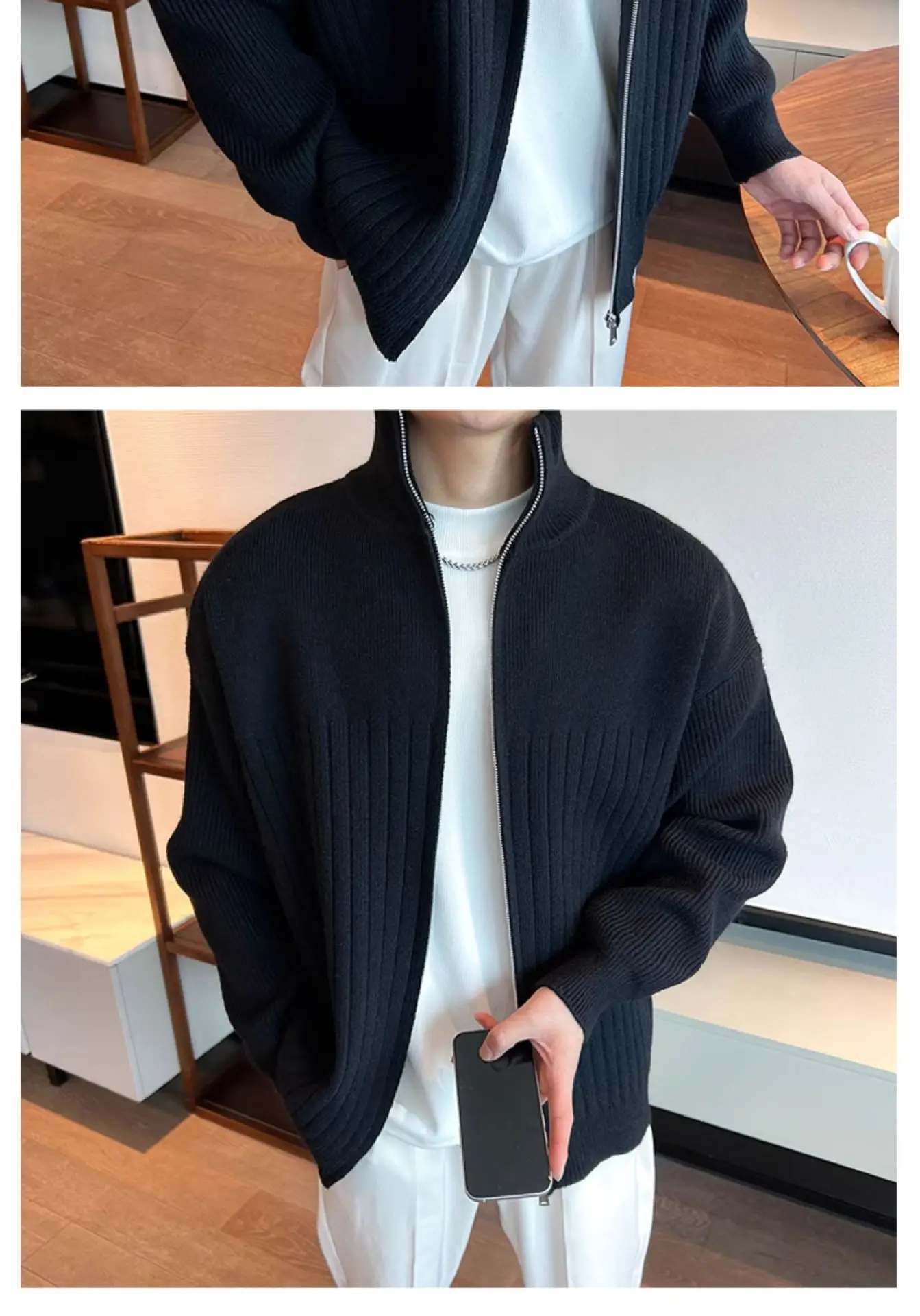 Herren Herbst Winter Gestreifter Cardigan Pullover Jungen Studenten Warme Jacke Herren Casual Pendlerjacke Weiche Bequeme Strickware – Detail 10