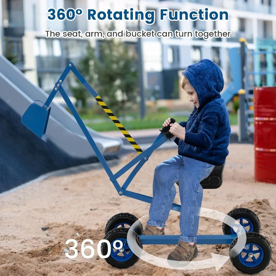 Pelle à sable pour tout-petits, grue à bac à sable d'extérieur avec base transversale et pelle flexible 360 °   Jouets de plage à siège rotatif
