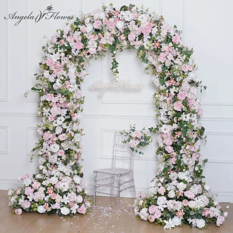 

Rosa Rose grün Blatt boden Blumen arrangement im Freien Hochzeit Hintergrund Bogen hängen Blume Reihe Event Party liefert a8783