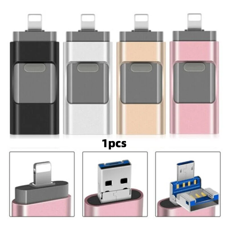4-in-1 USB 3.0 Flash Drive for iPhone & Type-C & Android & PC, Backup Photos and Videos, USB Memory Stick Pen Drive Thumb Drive