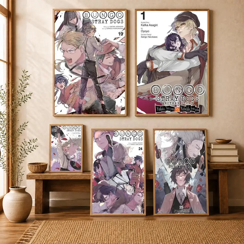 b-Bungo Stray Dogs classic anime Poster Modern Home Living Bedroom Bar Hallway Waterproof Wall Art Aesthetic Decor