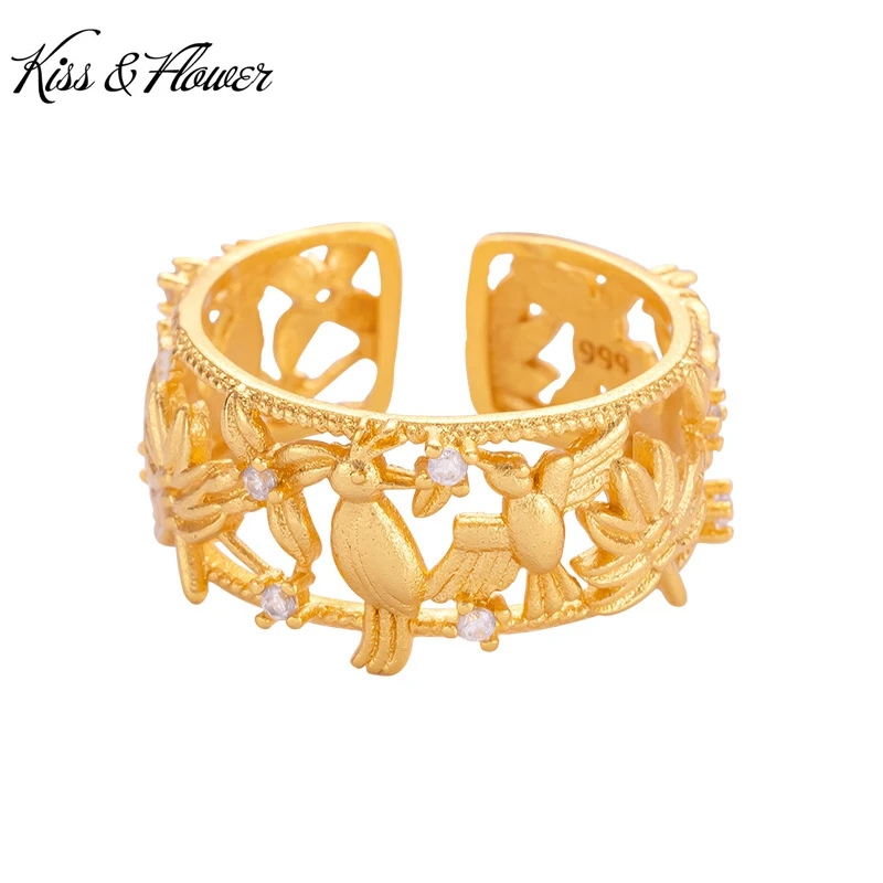 KISS&FLOWER Gold Vintage Bird Open Rings For Women Wedding Party Birthday Christmas Bride Mother Girlfriend Ladies Gifts RI203