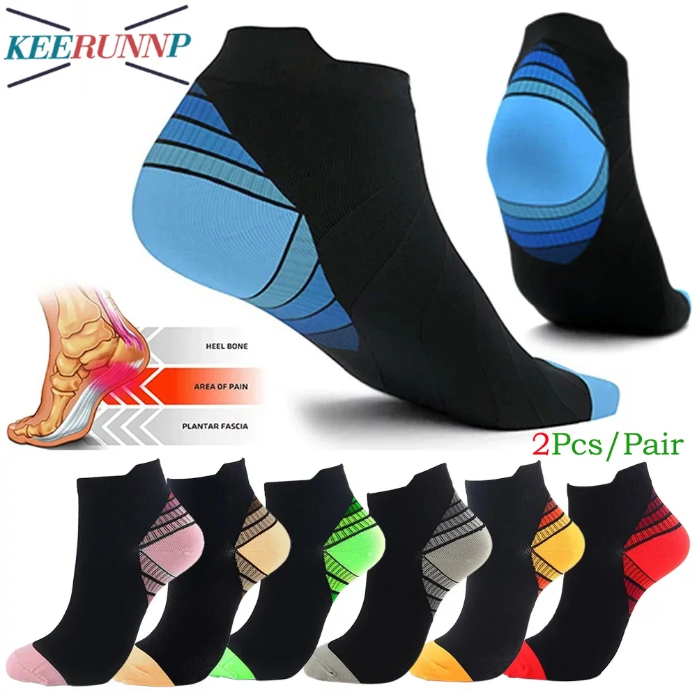 1Pair Womens Ankle Compression Running Socks,15-20 mmHg Cushioned Low Cut Athletic Socks with Arch Support Men Plantar Fasciitis