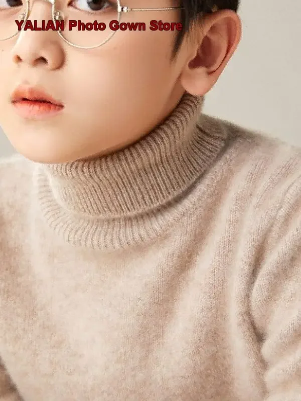 Boys Girls Kids Merino Knit Top High Fold Collar Solid Color Thickened Warm Soft Base Layer Top Older Kids