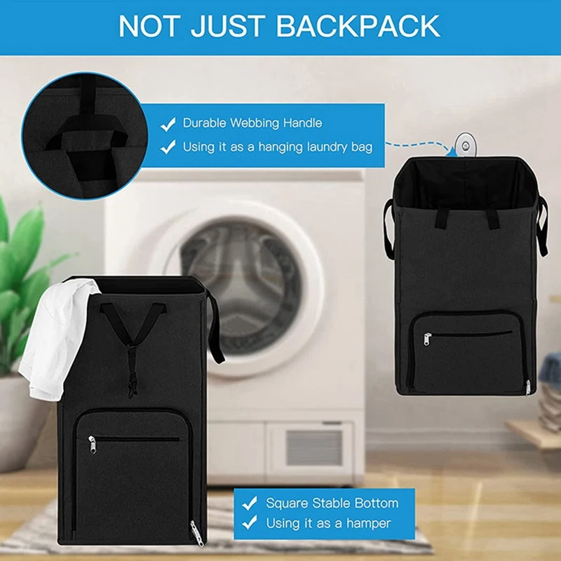 Large Laundry Backpack College, Camp Travel, Heavy Duty Laundry Bag Hamper - Stand Itself & Easy Storage