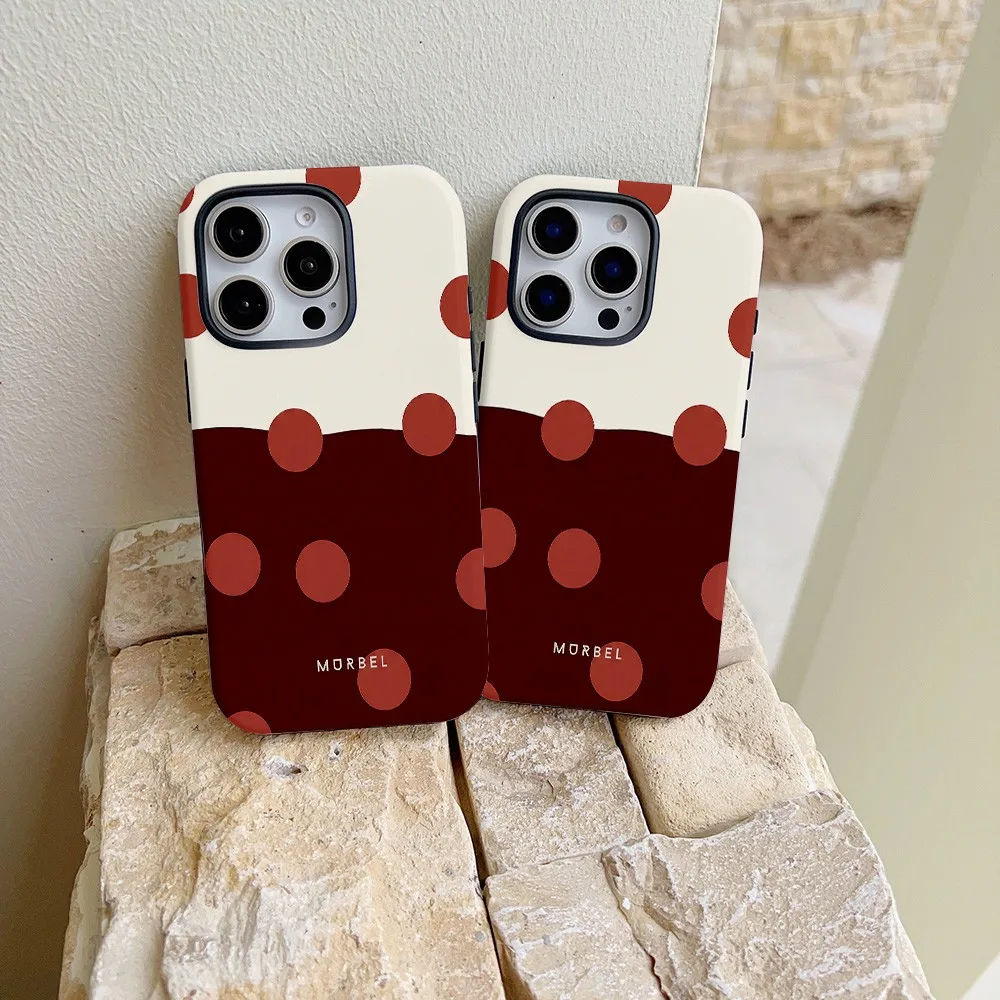 Wine Red Polka Dot Phone Case for Samsung Galaxy S22 S23 S24 S25 S26 FE Plus Ultra Edge 4G 5G Luxury Double-layer