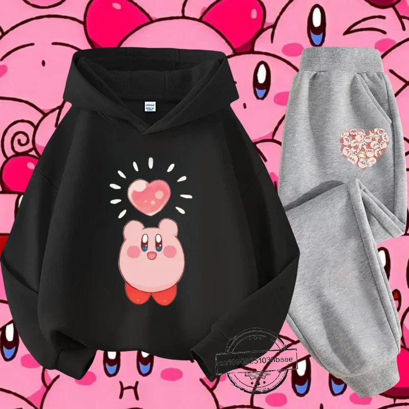 Kirby Autumn and winter long sleeve new children\'s cartoon cartoon printed hoodie set girls Harajuku casual style sweatshirt top