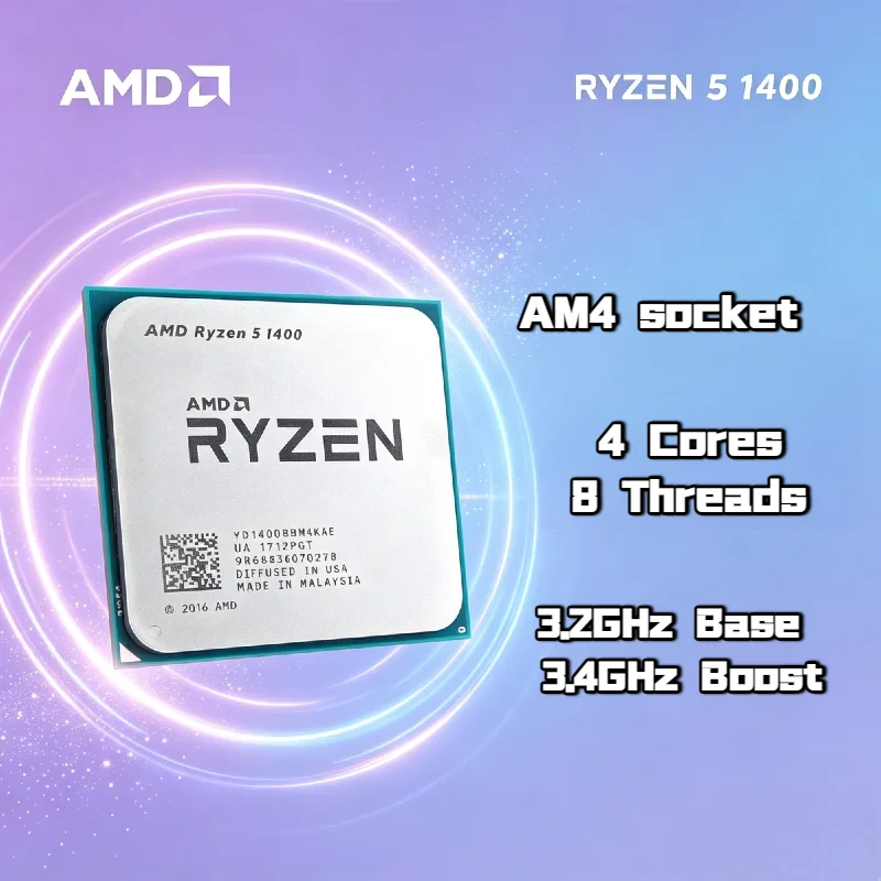 

AMD Ryzen 5 1400 R5 1400 4 Core 8 Thread CPU 3.2 3.4GHz 14nm AM4 Socket 8MB L3 65W Zen1 Desktop Gaming Tray 4K Ready