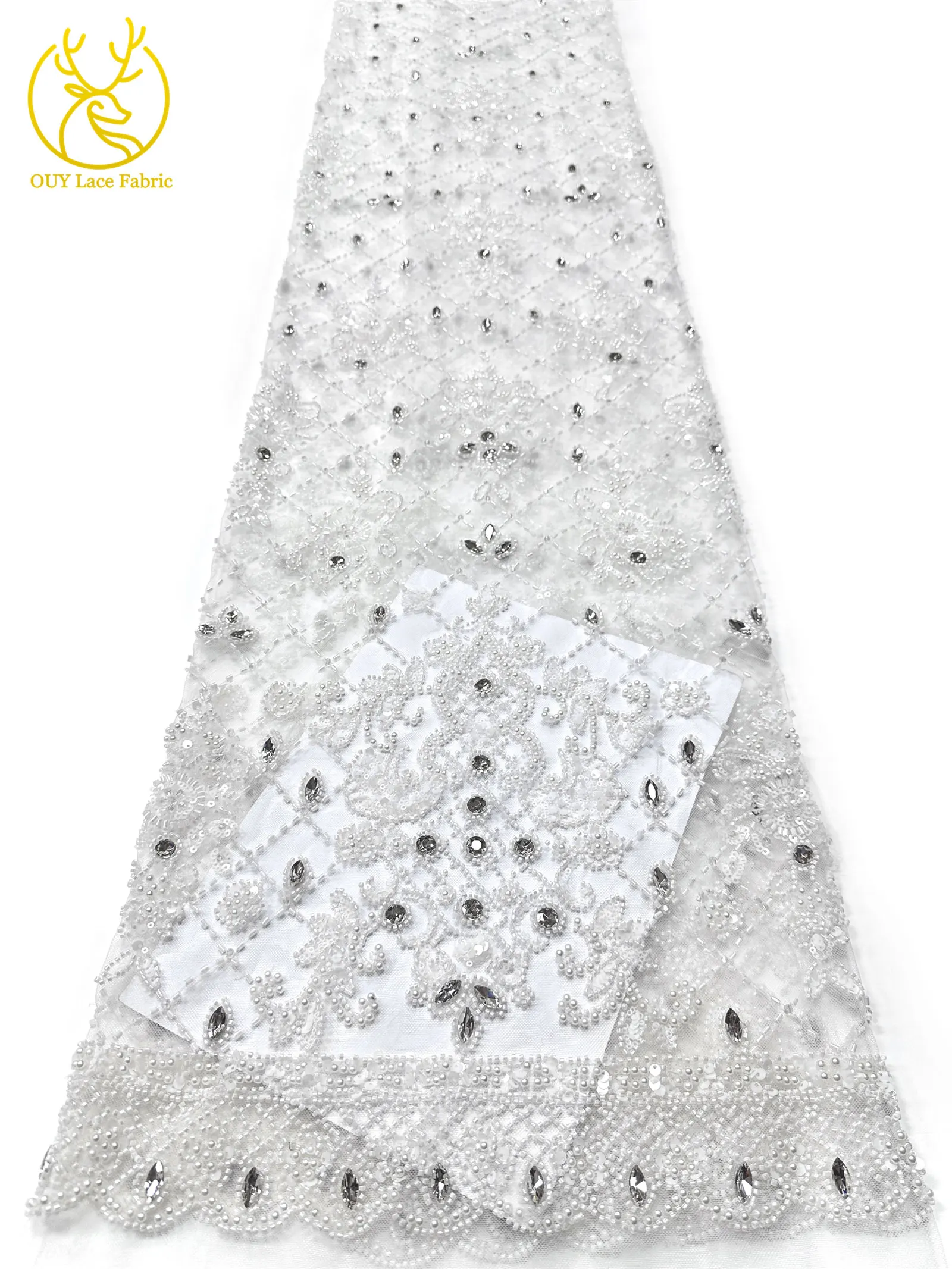 Lila afrikanischer Edelstein-Perlen-Spitzenstoff 2026 Luxuriöser französischer Pailletten-Spitzenstoff für Damen Brautkleid Hochzeitskleid Nähen 5 Yards – Detail 10