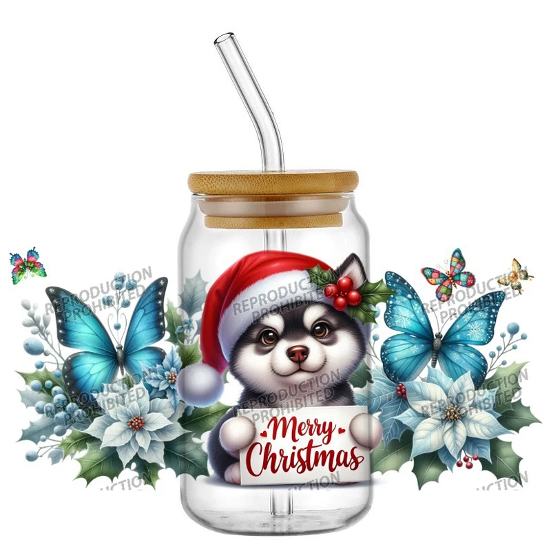 

New Product Pet dog Christmas 16oz Libbey UV DTF Cup Wrap Transfer Custom Label DIY Logo Self adhesive Mug Decal Sticker