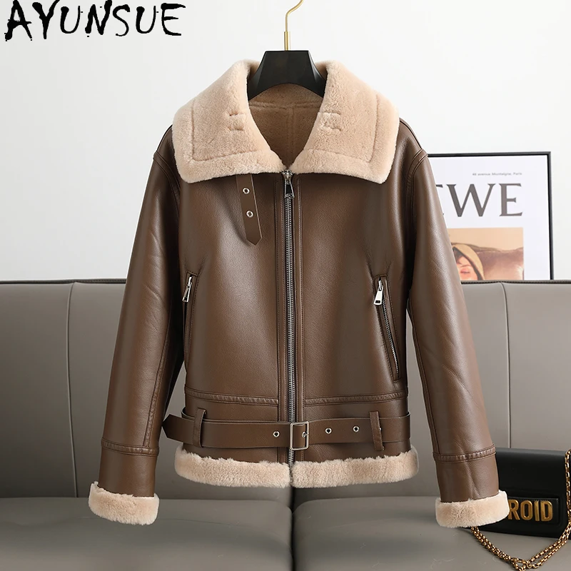 

AYUNSUE 100% Wool Coat Woman 2025 Woman Winter Clothes Leather Jacket Korean Fashion Style Clothing for Woman Ropa De Mujer