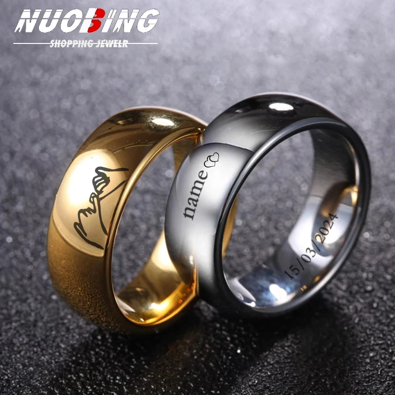 Classic Rings Custom Engraved Ring Stainless Steel Personalized Name Date Rings For Women Lover Birthday Jewelry Gift